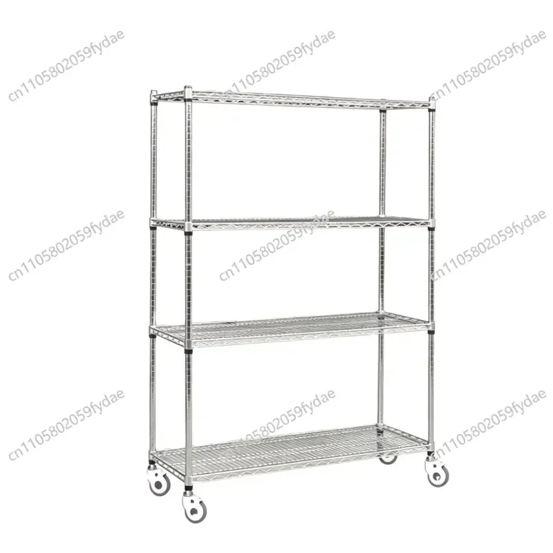 Assembled Chrome-plated Carbon Steel Shelf with Adjustable Laminate Spacing, with Stationary Casters for Easy Movement,