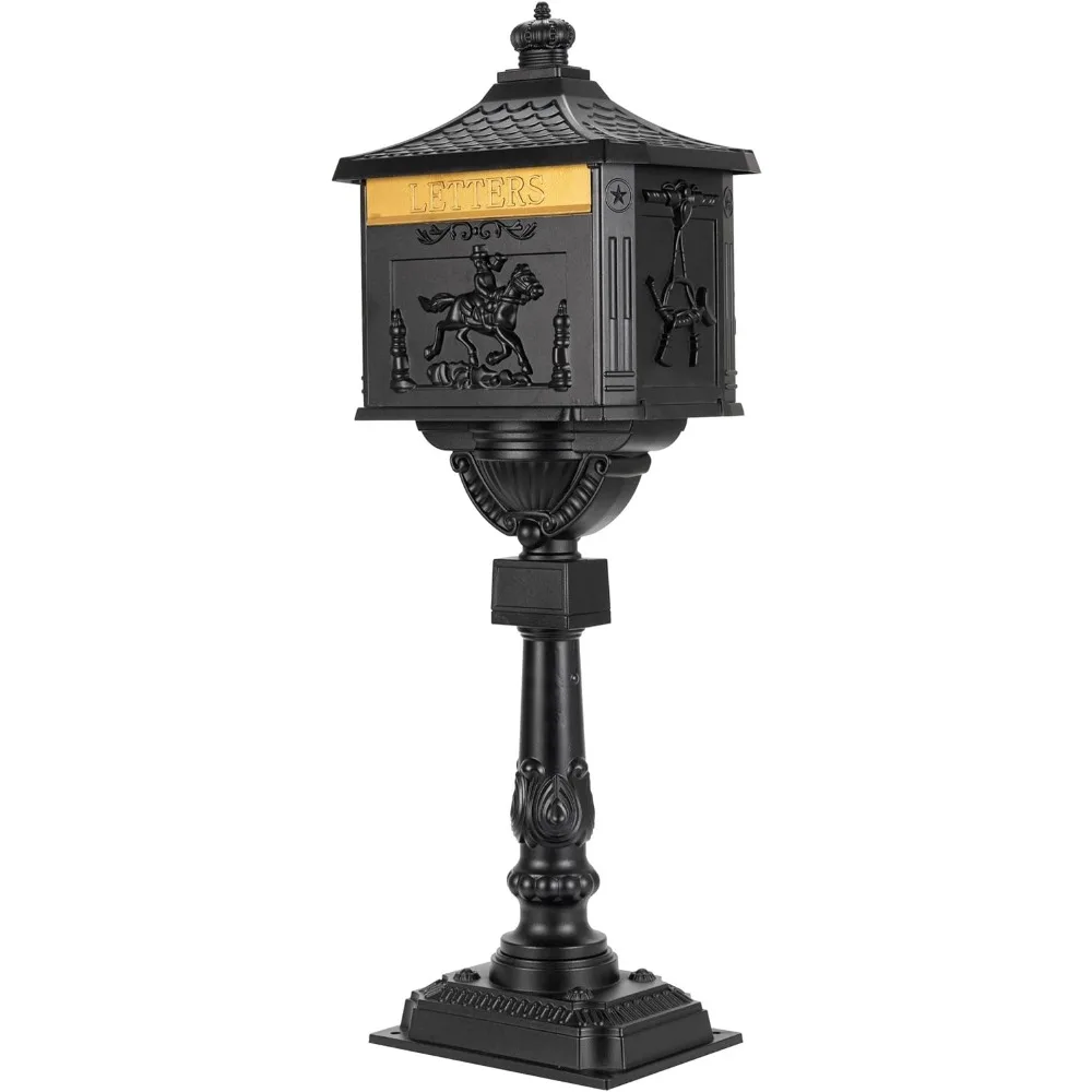 Mail Manager Rustproof Cast Aluminum Locking Security and Post Mount Mailbox, Large, Black