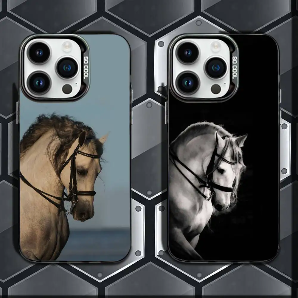 

Black White Horses Phone Case For iPhone 16,15,14,13,12,11,Mini,Pro,E,MAX Black Candy Matte Shockproof Cover