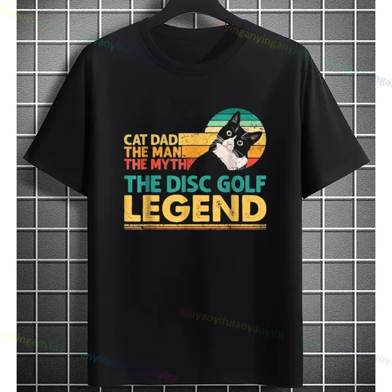 Men's & Women's Cat Dad Disc Golf Legend Graphic T-Shirt 100% Cotton Short Sleeve Round Neck Casual Sports Tshirt