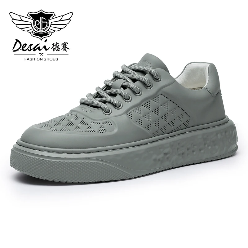 DESAI Brand Men Casual Shoes Sports Soft Outsole White Full Grain Leather Shoes Men Male 2023 Punch Design Breathable