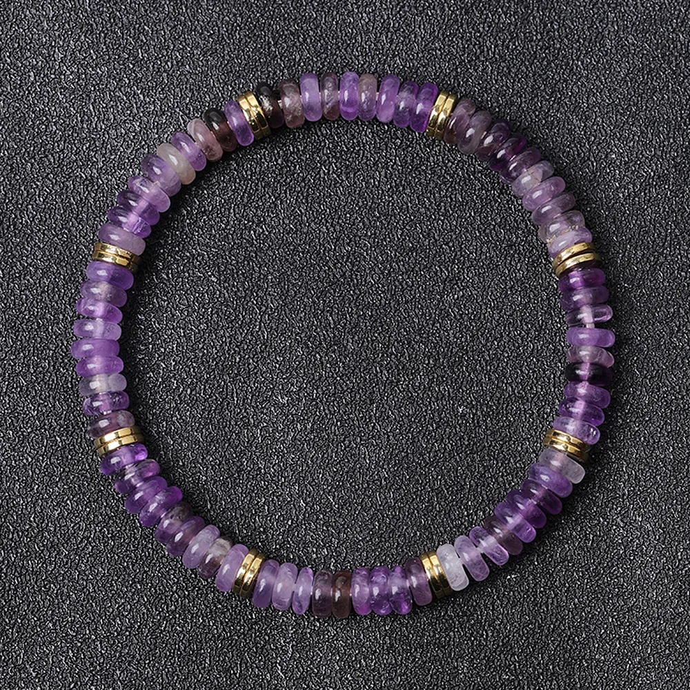 Natural Flat Amethyst Beaded Bracelet For Women Men Daily Wear With Gold Spacers Fashion Lightweight Casual Wrist Jewelry 2027