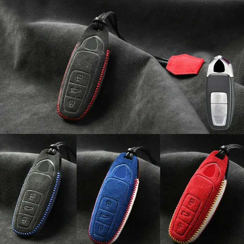 Suede Leather Car Remote Smart Key Fob Case Cover Fob Holder Bag With Keychain For Lamborghini URUS