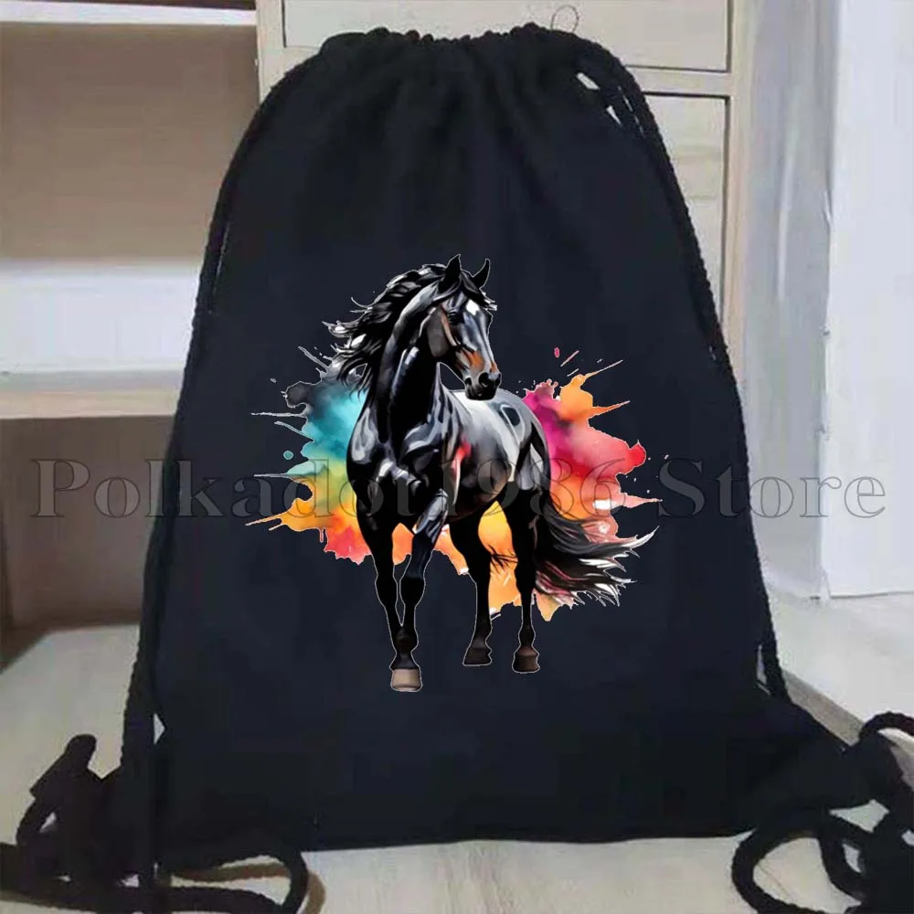 Just A Girl Who Loves Horses Floral Watercolor Horse Art Print Cute Gifts Canvas Drawstring Bags Soccer Backpack Gym Sackpack