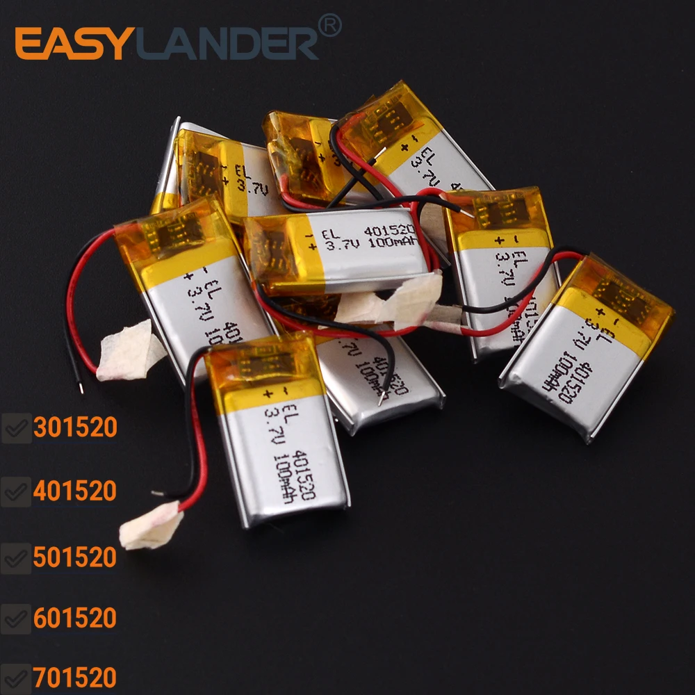 10PCS/Lot 301520 70mAh 401520 100mAh 501520 120mAh 601520 701520 3.7V 150mAh Lithium Polymer LiPo Rechargeable Battery