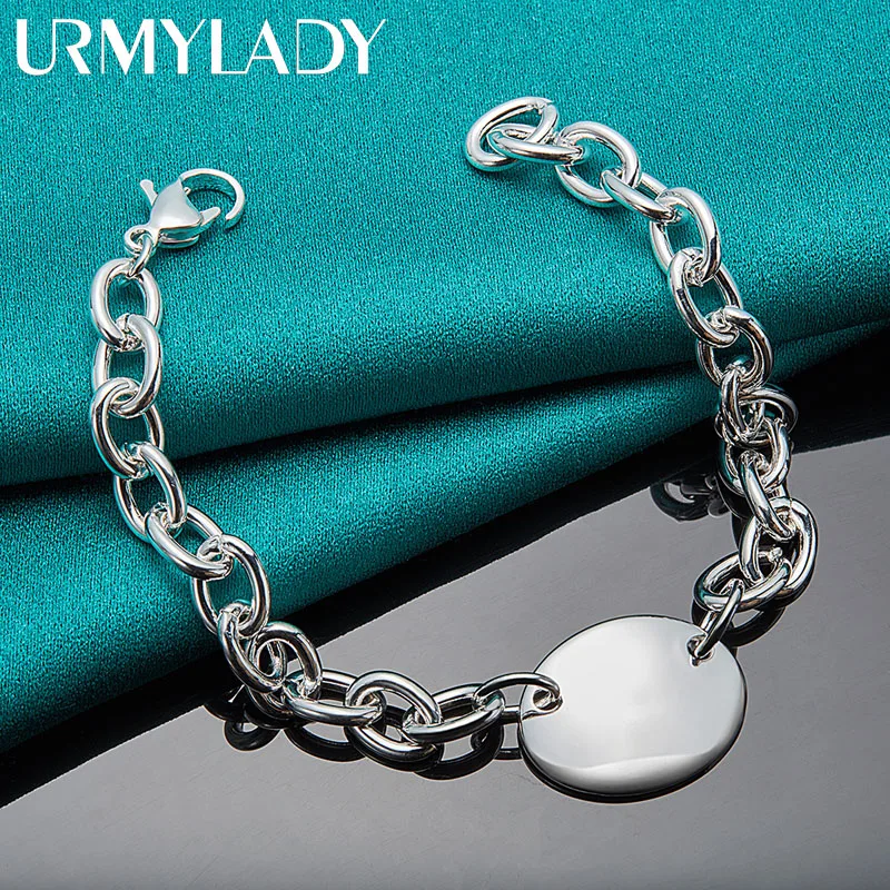 

URMYLADY 925 Sterling Silver Oval Brand Pendant Bracelet For Women Wedding Party Fashion Jewelry