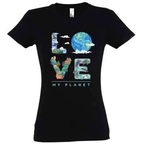 Youth Designz Damen T-Shirt Love My Planet Print Logo Spruch Umwelt Schützen Fun