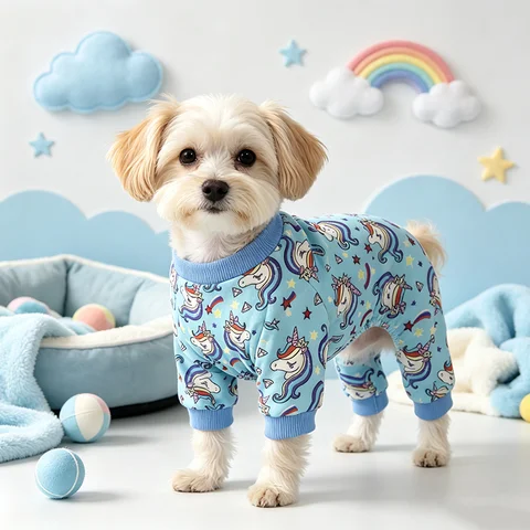Blue Unicorn Dog Pajamas Dog &Cats Costumes Pjs Stretchy Funny Pet Costumes Clothes Outfit Pajamas for Medium Dogs