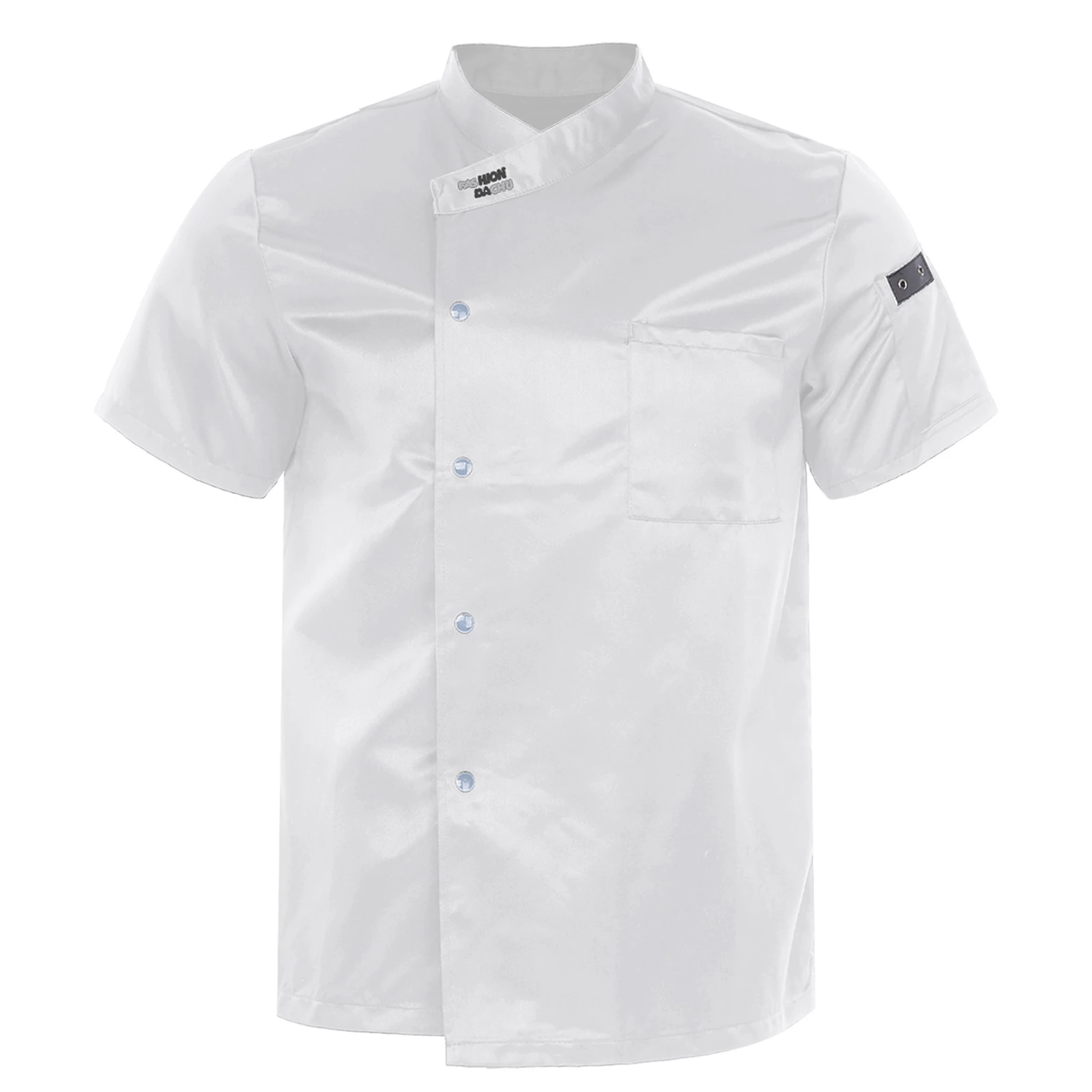 Manteau de Chef de cuisine brillant pour hommes, haut à manches courtes avec bouton-pression, veste de cuisinier en maille respirante au dos pour hôtel, Restaurant, cantine, cuisine