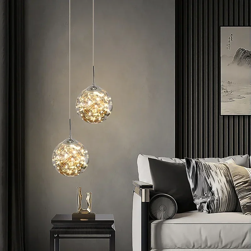 

‌Modern Starry Sky LED Pendant Light Creative Glass Hanging Line Light for Bedroom Aisle Living Room Home Decor Lighting