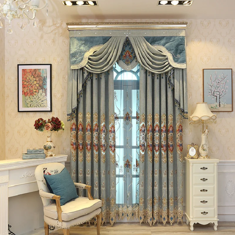 

Curtains for Living Dining Room Bedroom Embroidered European Chenille High Shading Luxury Windows Door Good Quality Kitchen