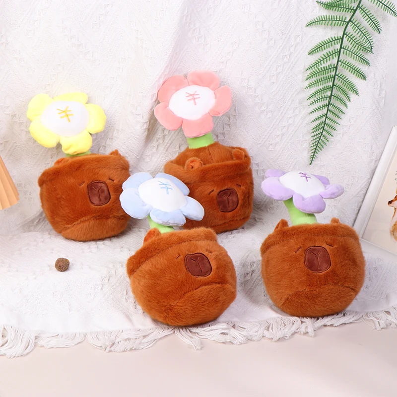 Cute Flower Pot Bouquet Capybara Fluffy Plush Doll Kawaii Capybara Stuffed Animals Toy Kid Birthday Gift Home Desktop Decoration