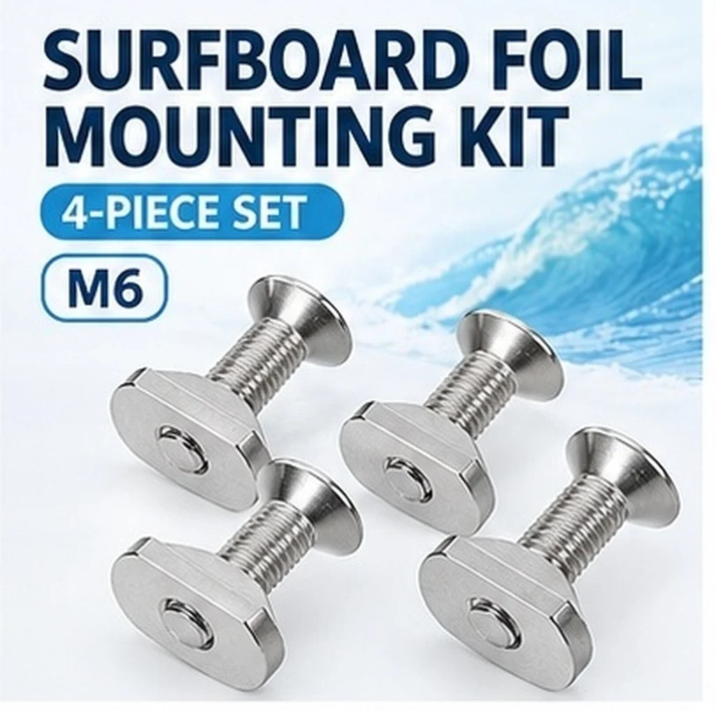 4Pcs Hydrofoil Screw Set Stainless Steel M6 T-Nuts Hexagonal Screws Surfboard Foil Mounting Nuts Sliding Kit for Wing Foil Sup