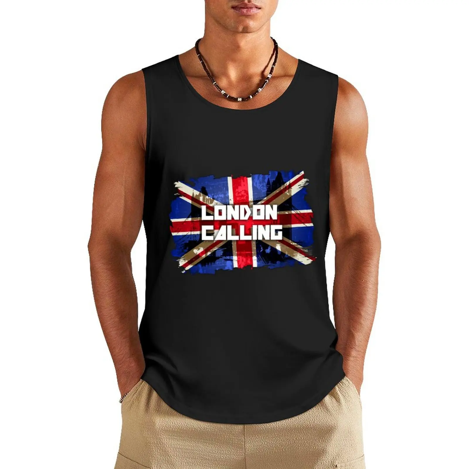 

London Calling Flag Uk Tank Top Man sleeveless shirt Man clothes for gym plain t-shirt