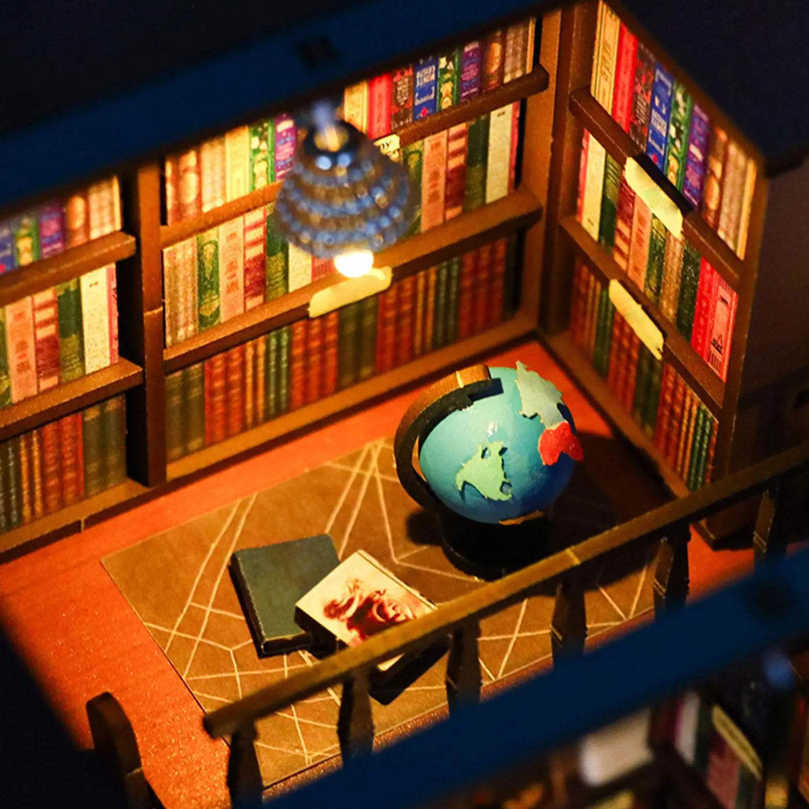 Creative Lighted Book Nook Miniature House Kit for Display Bookshelf Study Space Workplace Playroom Living Room Decorations