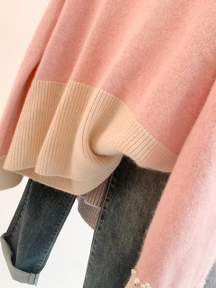 Pink Sweet Pullover Sweater Women Autumn Winter Design Sense Niche Lazy Style Loose Long Sleeve Knitted Tops