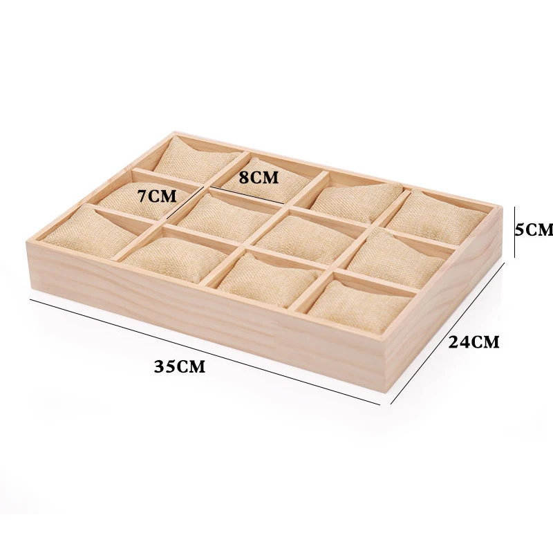 12 Grids Wood Watch Bracelet Storage Tray Jewelry Pillow Tray Headdress Display Organizer Tray