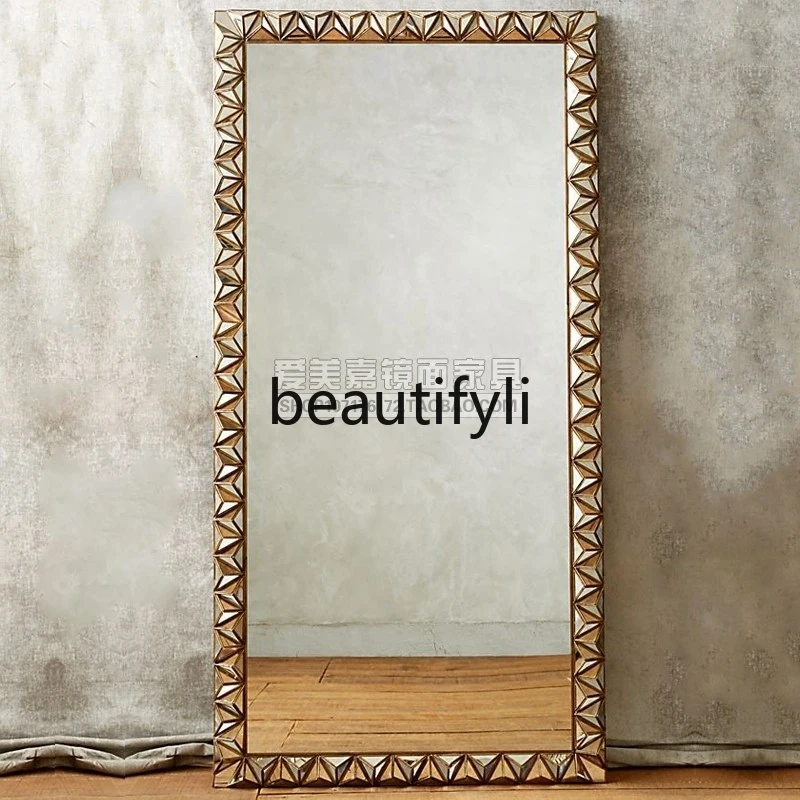 

Wall-mounted full-length mirror European antique gold floor-to-ceiling full-body mirror cloakroom fitting mirror customization