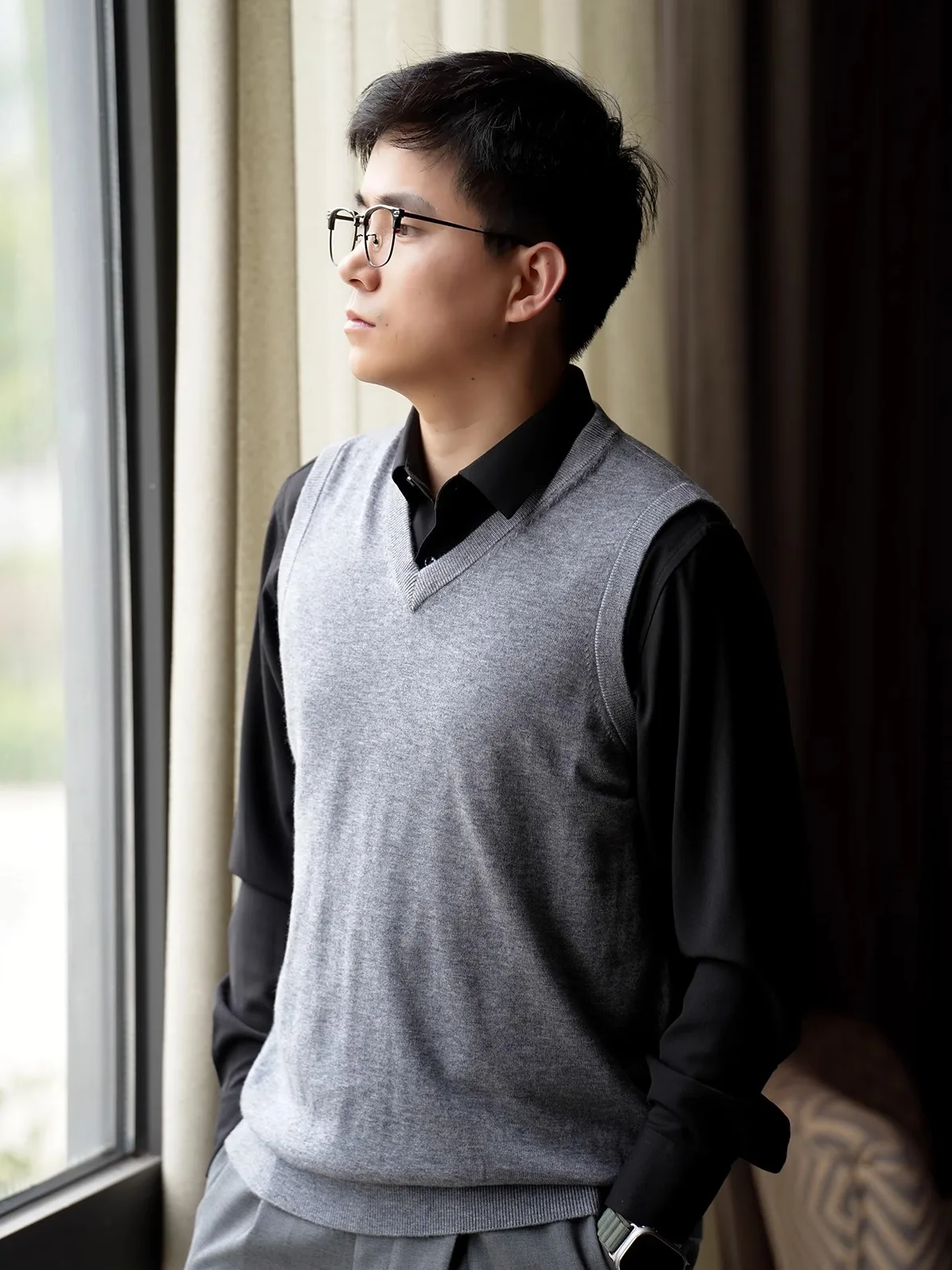 

Мужской шерстяной свитер Waable, двойной вязки из 28 нитей, осенне-зимний, повседневный, приталенный, с V-образным вырезом