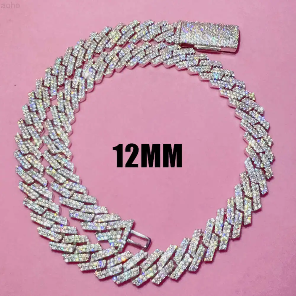 

Fast Shipping 12mm Chain 925 Sterling Silver Gold Plated Hip Hop Vvs d Color Moissanite Cuban Link Chain