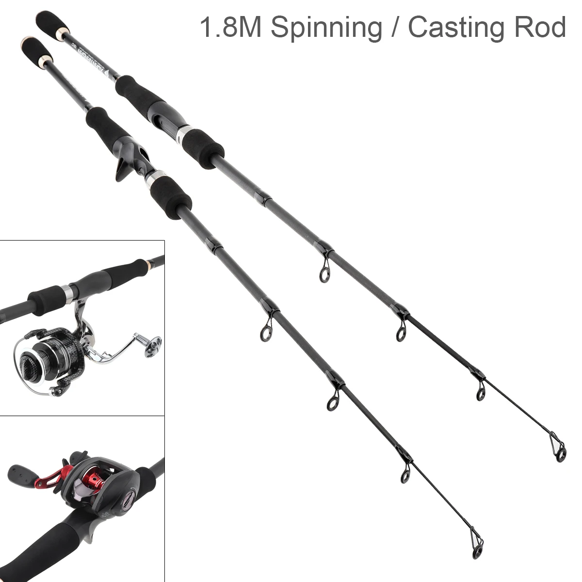 

1.8m Carbon Lure Fishing Rod Spinning Casting Rod 6 Section Telescopic Ultra Light Travel Carbon Fiber Pole Lure Tackle