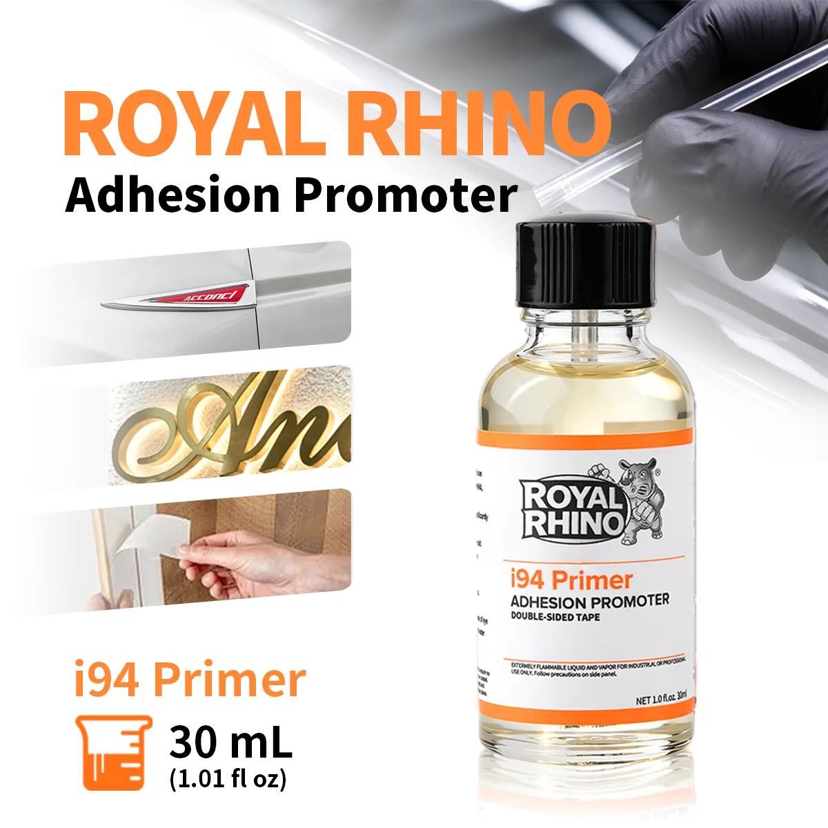 Rhino I94 30ml Automotive Adhesion Promoter Tape Primer for Double Sided Tape Car Wrap PPF PP Plastic Decorative Trim Accessory