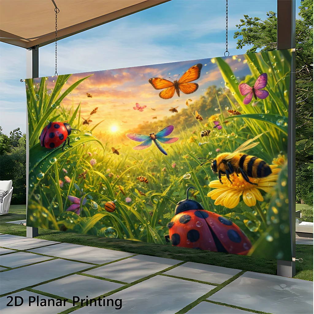 Vibrant Nature Tapestry Butterfly Bee Ladybug Garden Boho Wall Decor Art Print Cottagecore Aesthetic Summer Spring Room