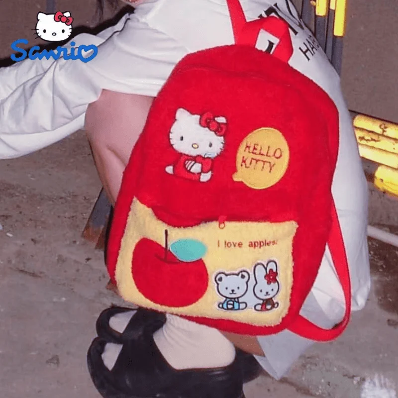 

Sanrio Hello Kitty Cartoon Women Plush Backpack Y2k Preppy Kawaii Female Red Shoulderbag Korean Sweet High Backpack