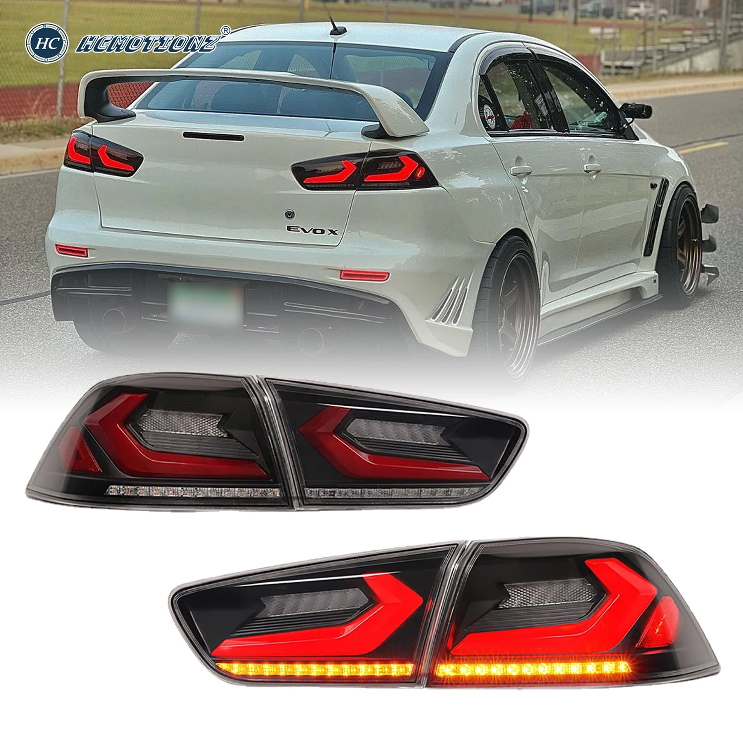 HCMOTIONZ Car Rear Back Lamps DRL Signal Light Accessory LED Tail Lights Assembly for Mitsubishi Lancer EVO X 2008-2017