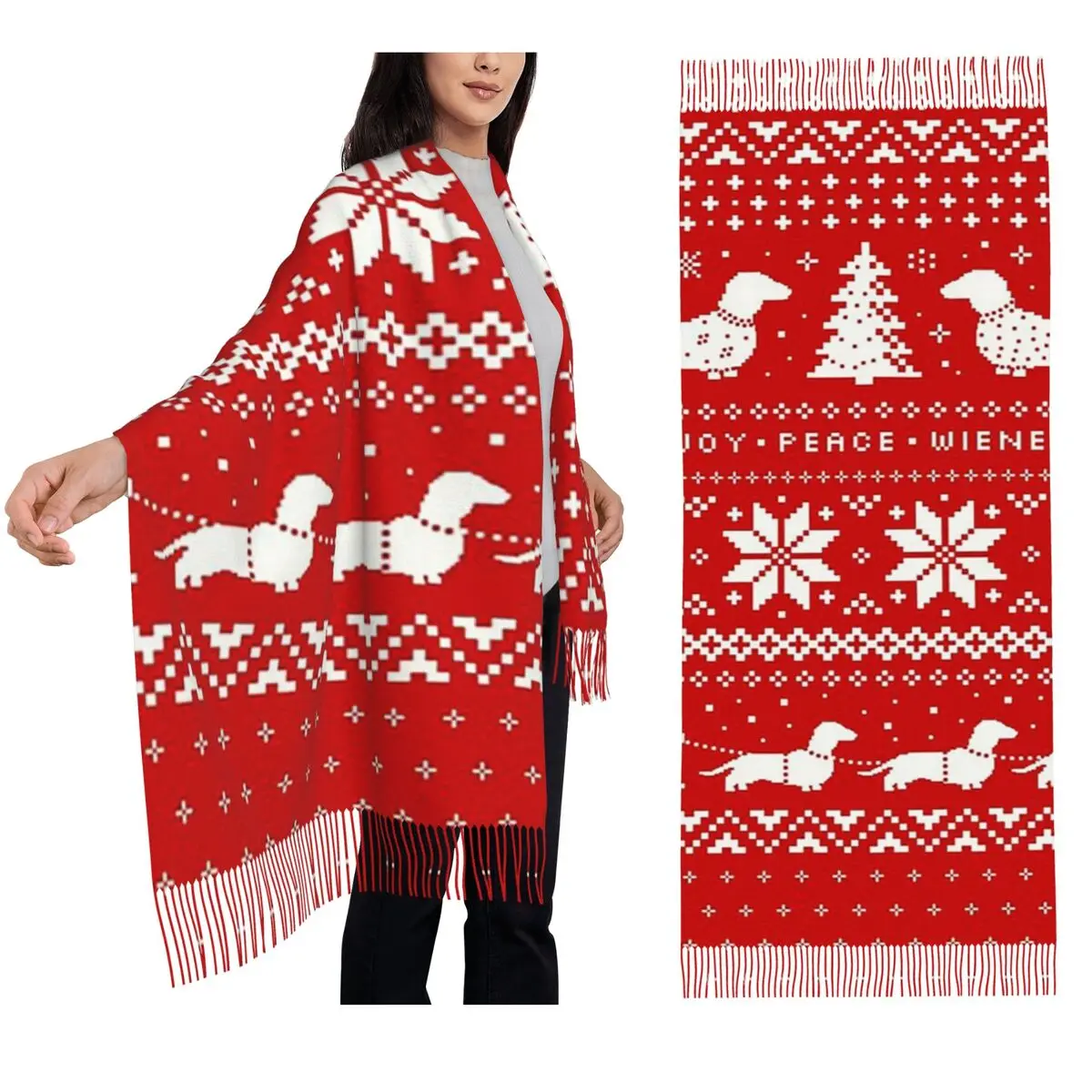 

Таксы, рождественский свитер, шарф с кисточками, женские мягкие теплые шали и накидки, большая осенне-зимняя шаль