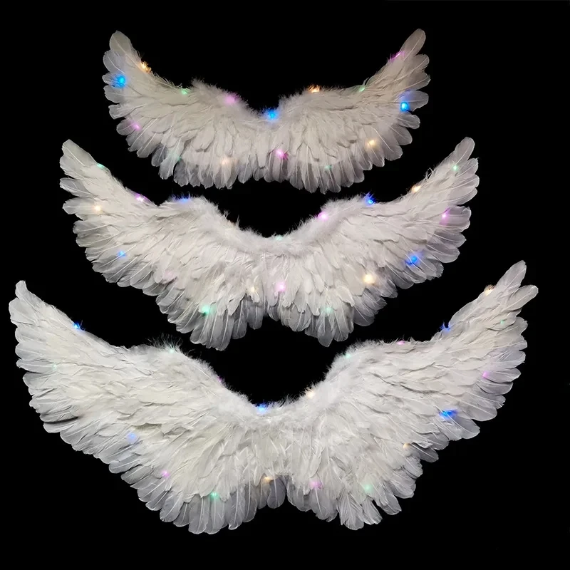 

Christmas Girls Women LED Luminous Light Up White Angel Feather Wings Girl Cosplay Birthday Glow Party Supplies Halloween