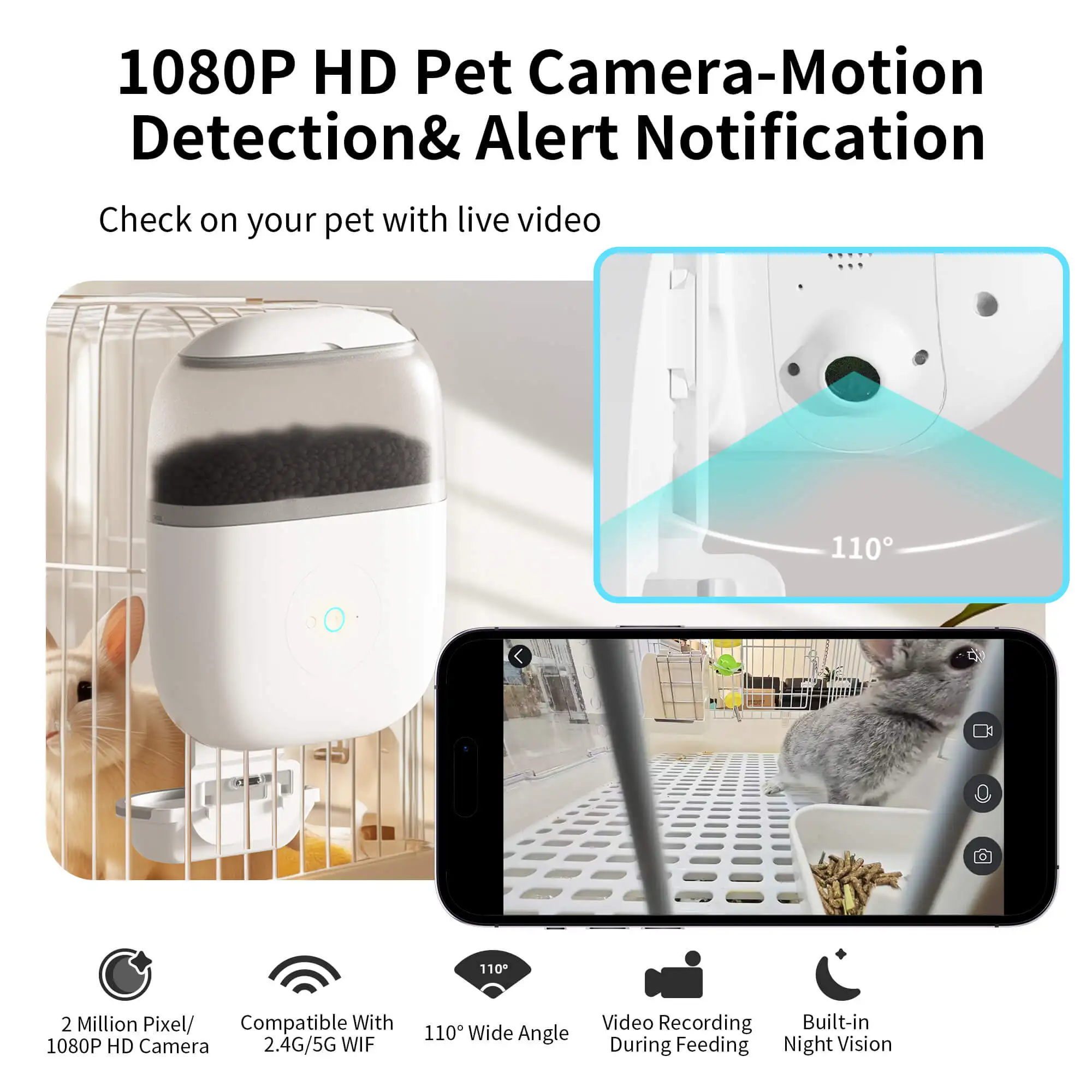 Petwant 1.8L Automatic Cat Feeder with Camera 1080 HD Video APP Control Smart Cat Food Dispenser For Cats Dogs Food Accessories