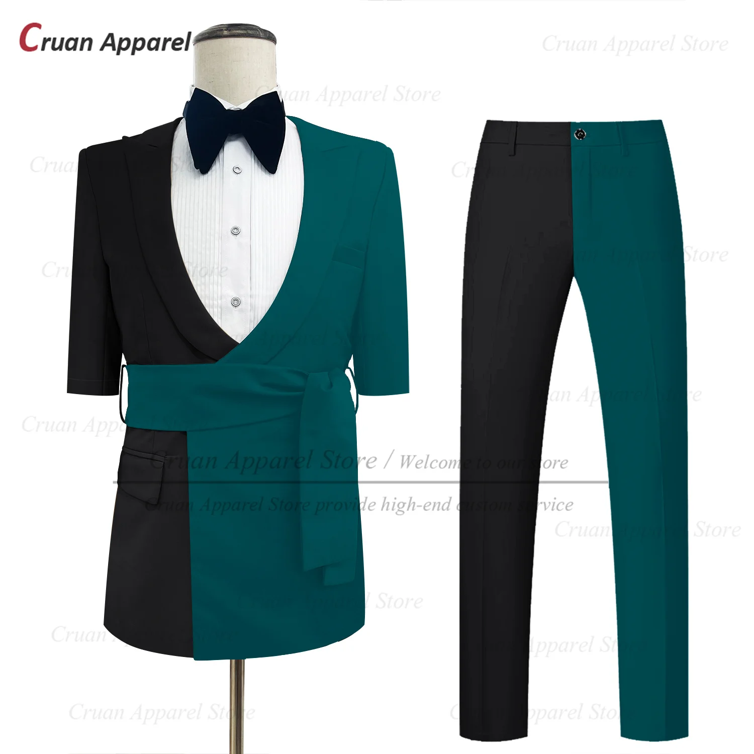 

Slim Fit Suit Sets For Men Wedding Party Groomsman Fashion Tuxedos Prom Tailor-made New Black Splicing Blazer Pants 2 Pieces