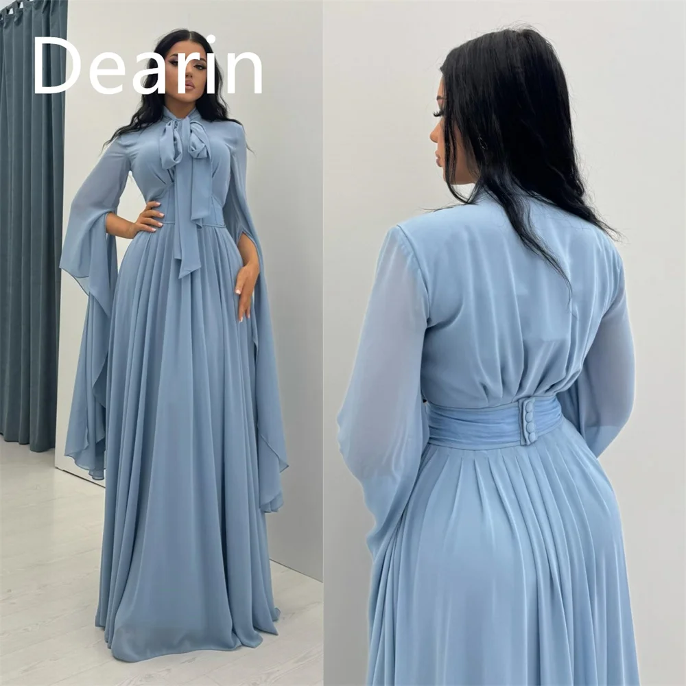 

Customized Evening Gown Prom Women Dearin Scoop Neckline A-line Floor Length Skirts Draped Bespoke Occasion Dresses Formal Dress