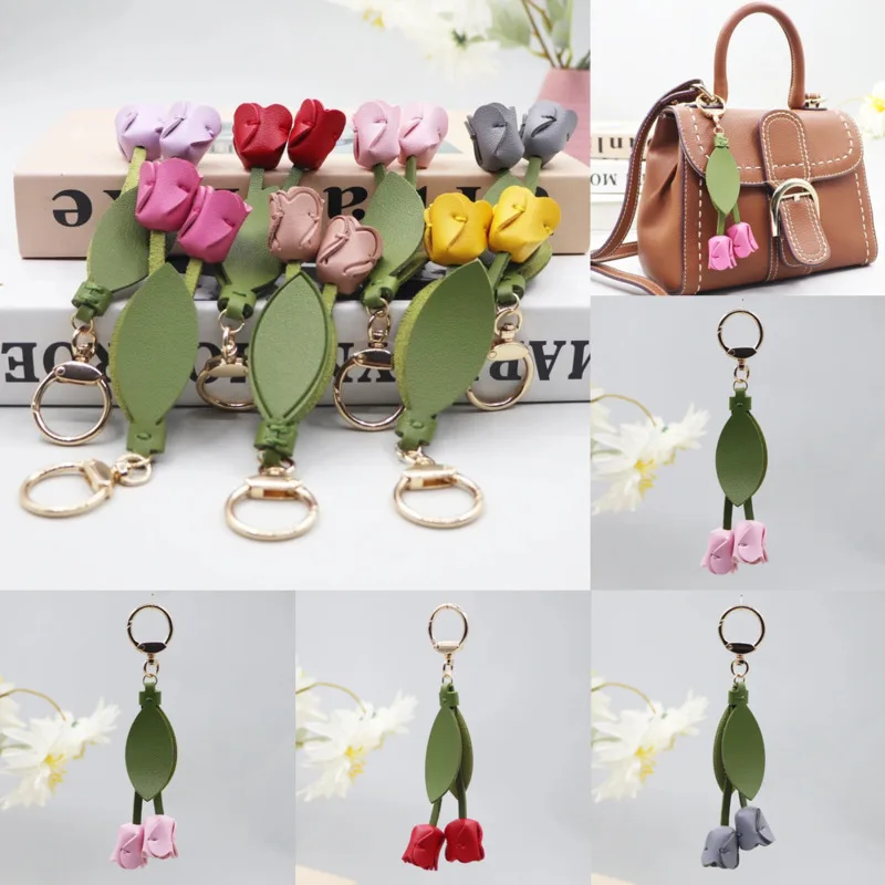 

Y2K 3D Accessory Keychain Tulip Cute Personalized Car Key Holder Pendant Custom Logo Key Ring Embossed Blade Creative Gift New