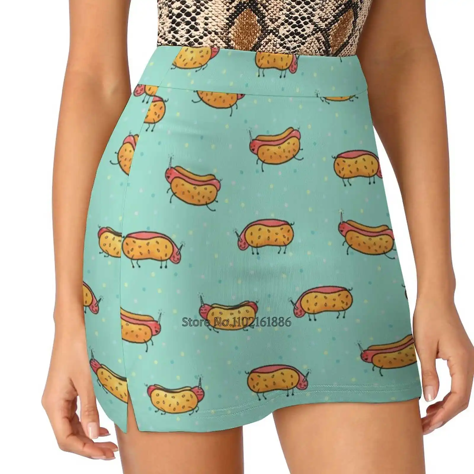 Corn Dogs Summer Women'Sshorts Skirt 2 In 1 Fitness Yoga Skirt Tennis Skirts Unicorn Hot Dog Corn Dog Dog Mint Confetti Party