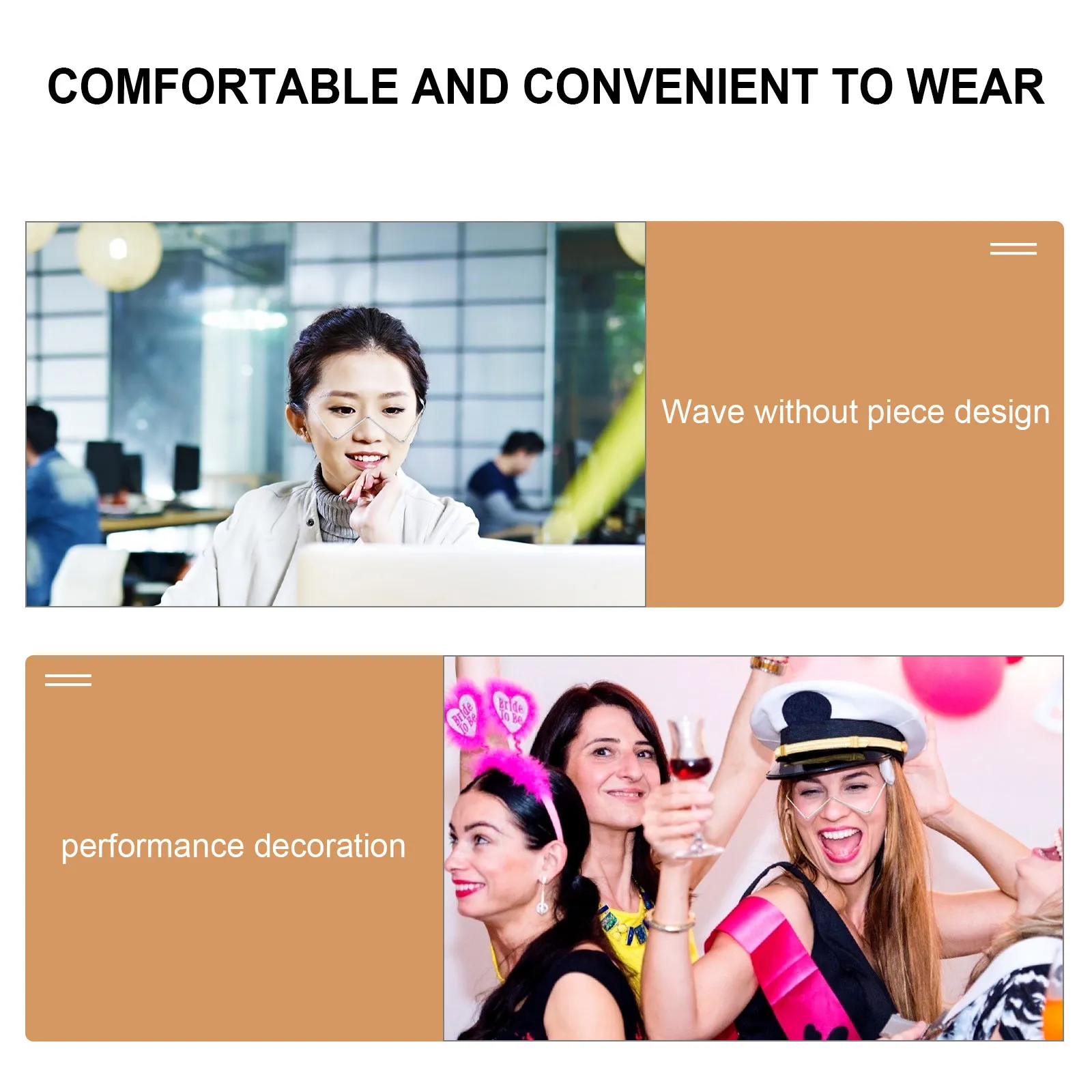 No Lens Eyeglasses Frame Metal Semi-Rimless Decorative Spectacle Frame for Party Festival Cosplay Banquet Photography Stylish