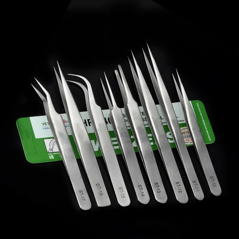 1PcsVFTUS ST Series Stainless Steel Tweezers False Eyelash Extension Tweezers Anti-static Eyebrow Lash Tweezers Watchmaker Tools