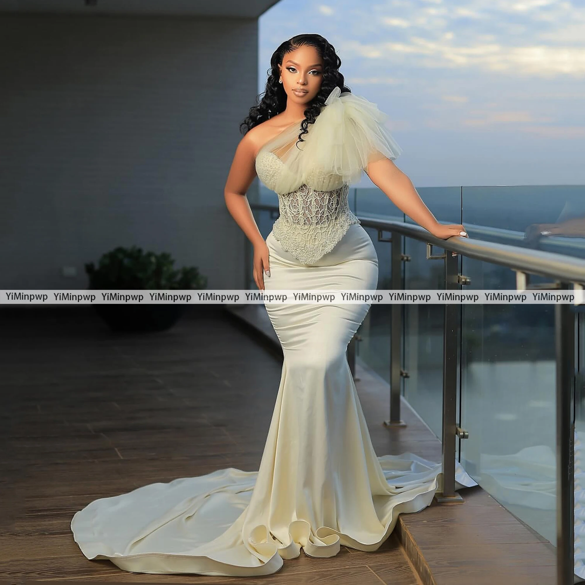

Customized One Shoulder Lace Prom Dress 2025 Mermaid Sleeveless Satin Africa Wedding Guest Party Gowns Formal Occasion Dresses