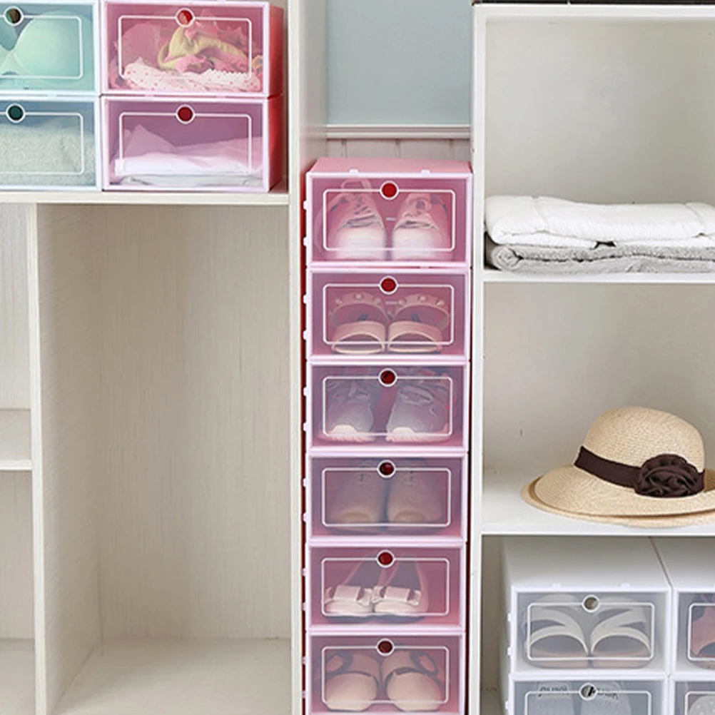 

Shoe Storage Box Stackable Thicken Closet Organizer Container Bin Transparent Door Material Shoes Storage