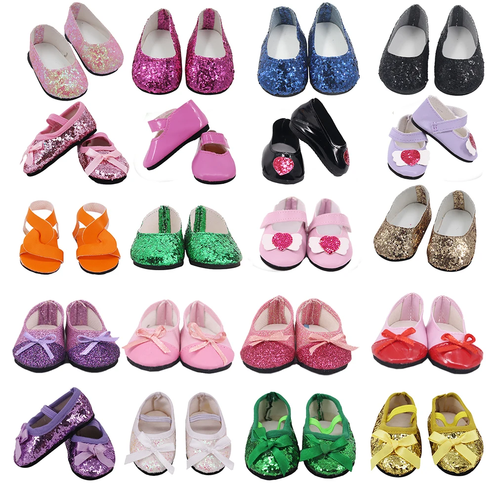 7cm Doll Boots Sequin Flats Canvas PU Leather Shoes For 18 Inch American Doll Shoes,43cm Reborn,Our Generation Doll,Girl Toy