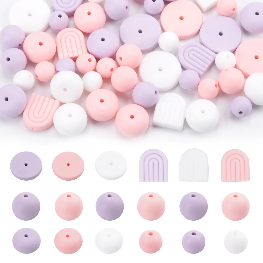 LOFCA 49Pcs Round Silicone Beads Loose Spacing Beads Suitable for DIY Bracelet Supplies Key Chain Jewelry Necklace Couple