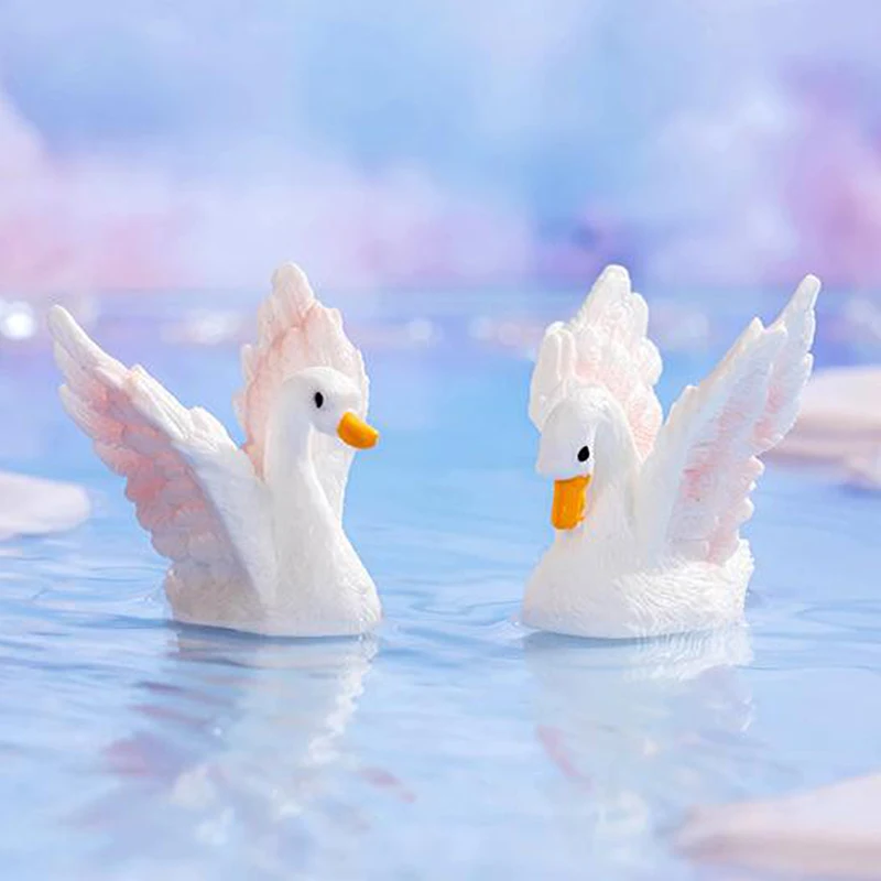 دمية حيوان صغيرة حرفة بجعة لطيفة ديكورات نموذج راتنج زخارف مصغرة إكسسوارات ديكور منزلي هدايا يدوية - 6