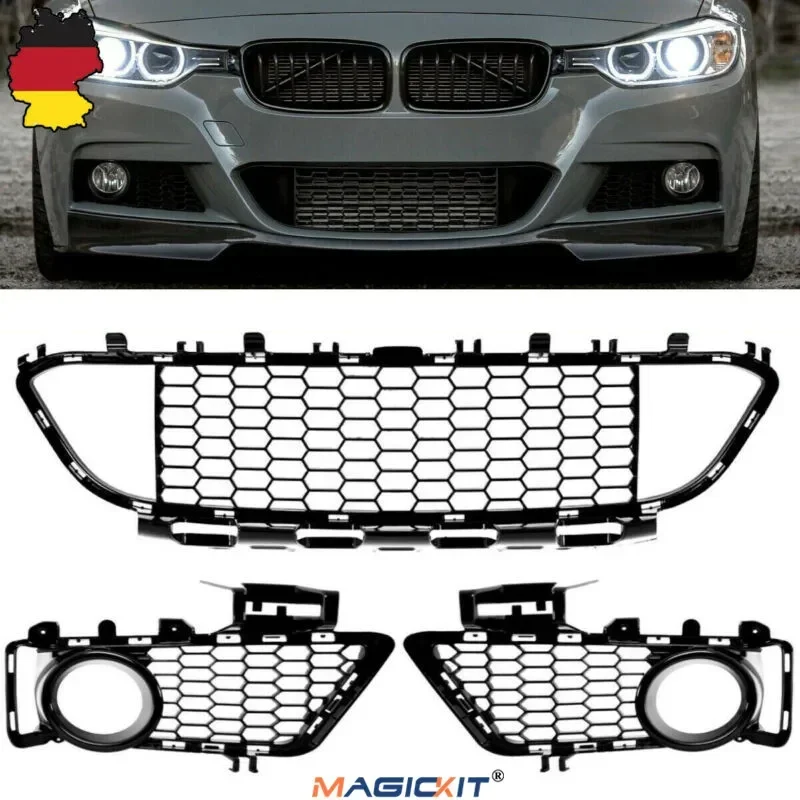 MagicKit For BMW F30 Front M Sport Performance Bumper Fog Light Grills 3 Series Mesh Set