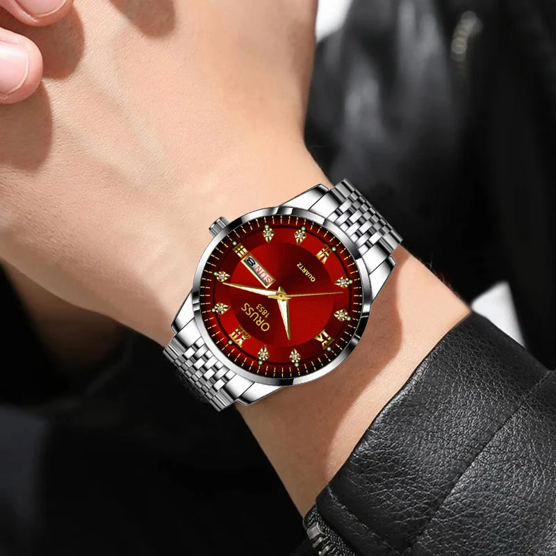 ORUSS оригинальные элитные роскошные мужские часы светящиеся часы для мужчин часы модные наручные часы из нержавеющей стали водонепроницаемые кварцевые