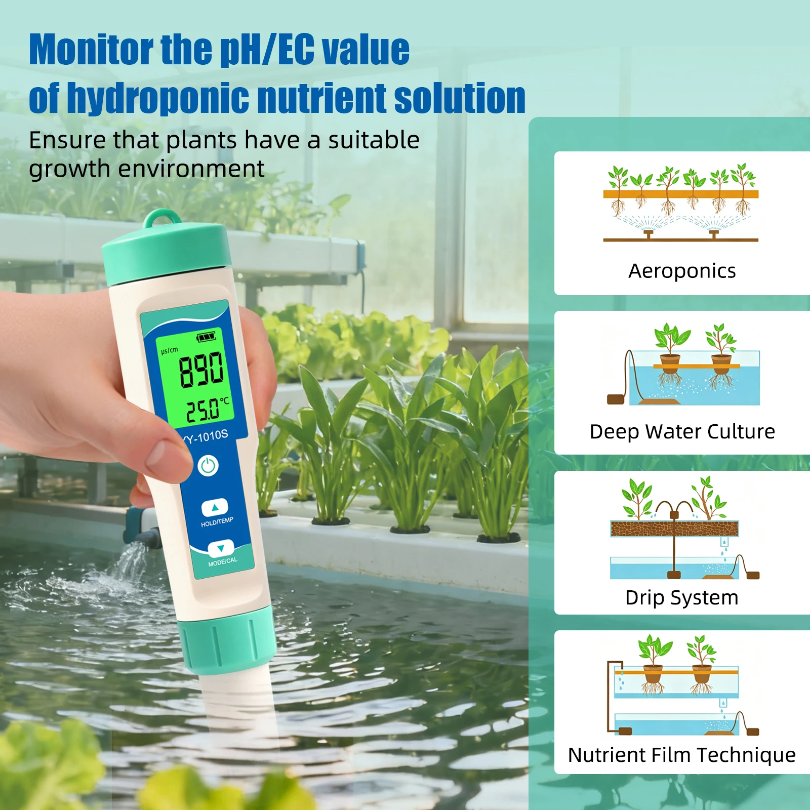 Yieryi 10 In 1 Water Quality Tester Rechargeable PH TDS EC Salinity ORP H2 S.G Chlorine MΩ Temp Tester Detector For Drinking Spa