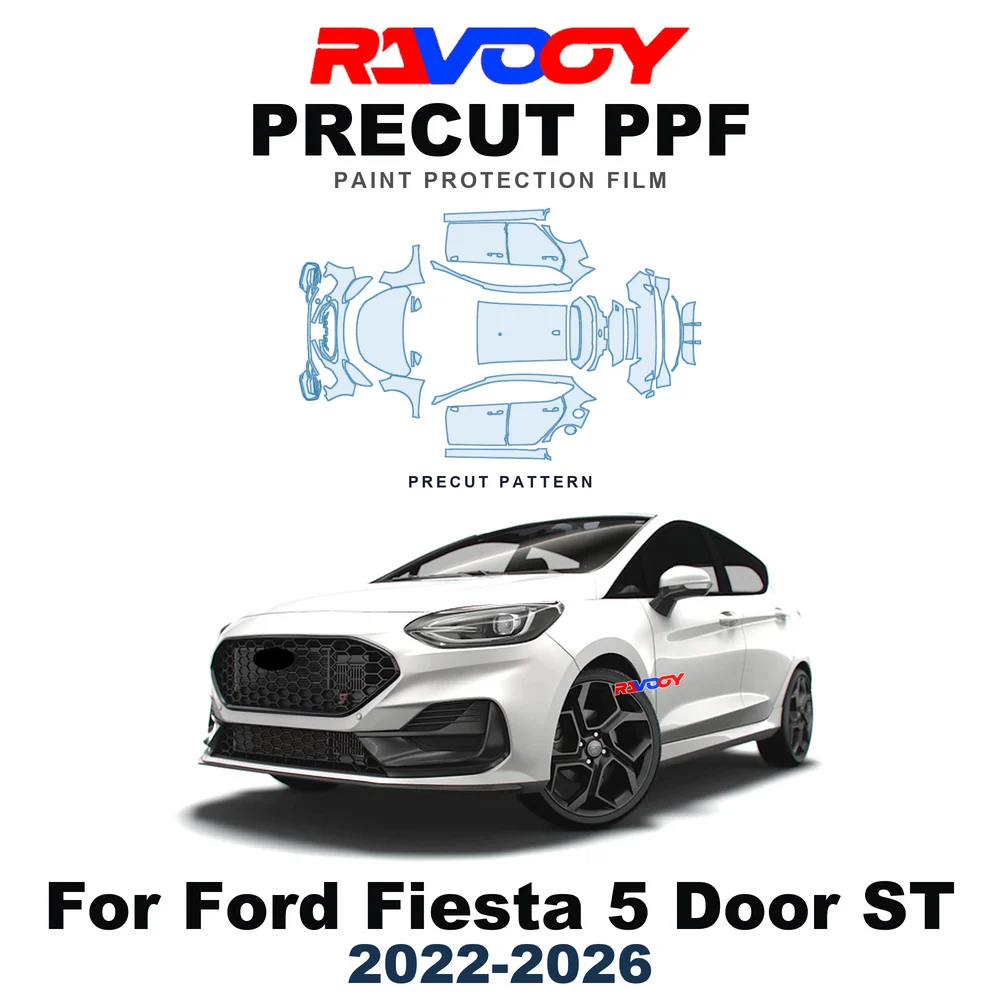 Precut PPF For Ford Fiesta 5 Door ST 2022-2026 8.5mil TPU Paint Protection Film Hood Bonnet Bumper Headlight Self-Healing Roof