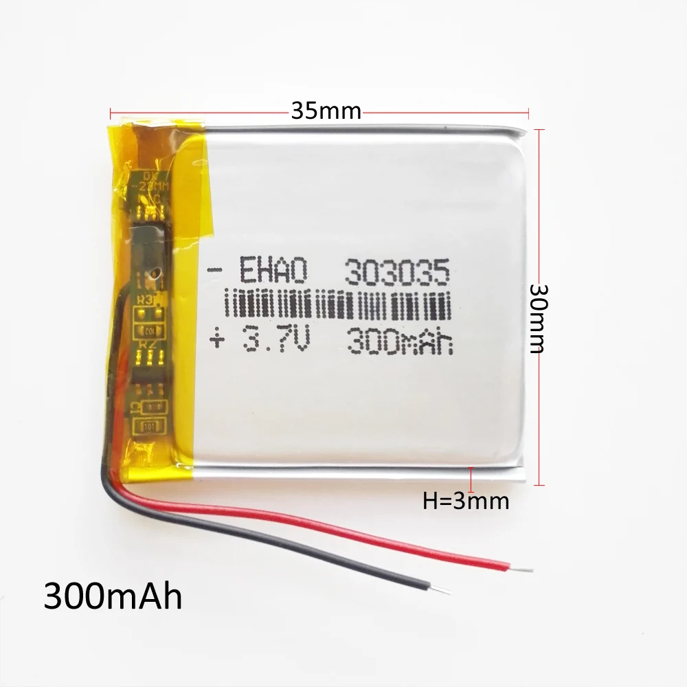 10 pcs 3.7V 300mAh Lithium Polymer LiPo Rechargeable Battery 303035 For Mp3 Camera PAD DVD E-book Bluetooth Smart Watch Recorder