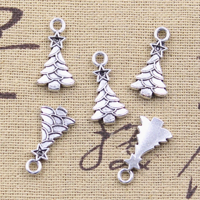 30pcs Charms Star Christmas Tree 20x11mm Antique Silver Color Pendants DIY Crafts Making Findings Handmade Tibetan Jewelry