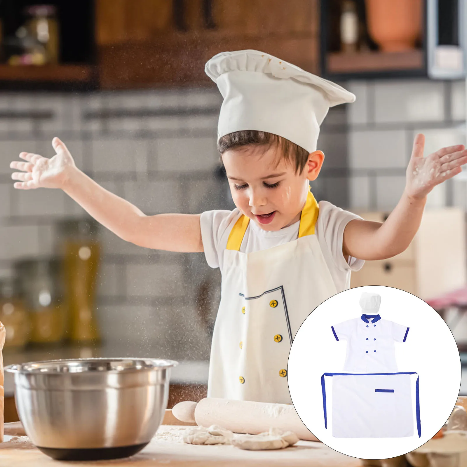 

1 set Chef Costume Set Toddler Apron Short Sleeve Jacket Cooking Outfit Cosplay Party Wear Breathable Comfortable